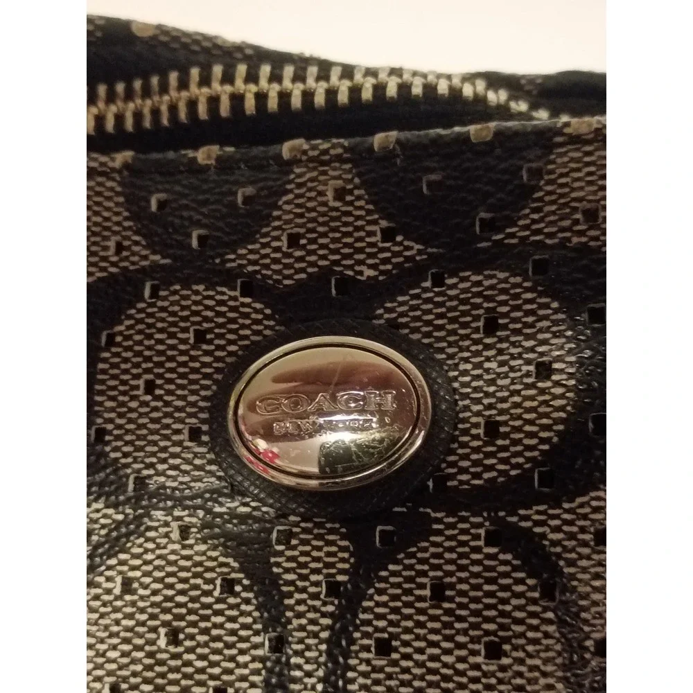 Coach Signature Monogram Canvas Dome Satchel Bag Black Gray F31401